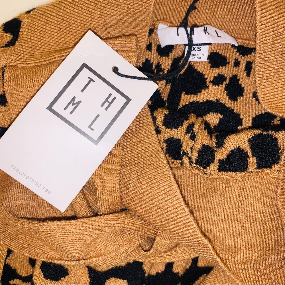 NWT THML Leopard Knit Wide Leg Tie Cropped Pants - Picture 11 of 14